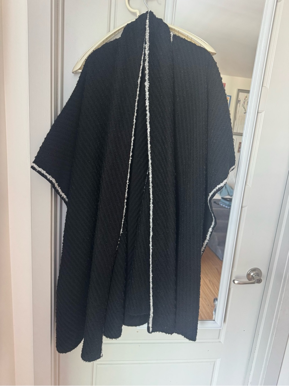 St. John Open-Front Knit Poncho Sweater with Contrasting Trim